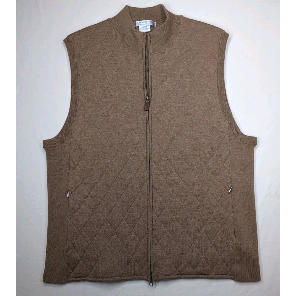 Martin‎ Men's Large Italian Merino Wool Diamond Quilted Vest Brown Full Zip